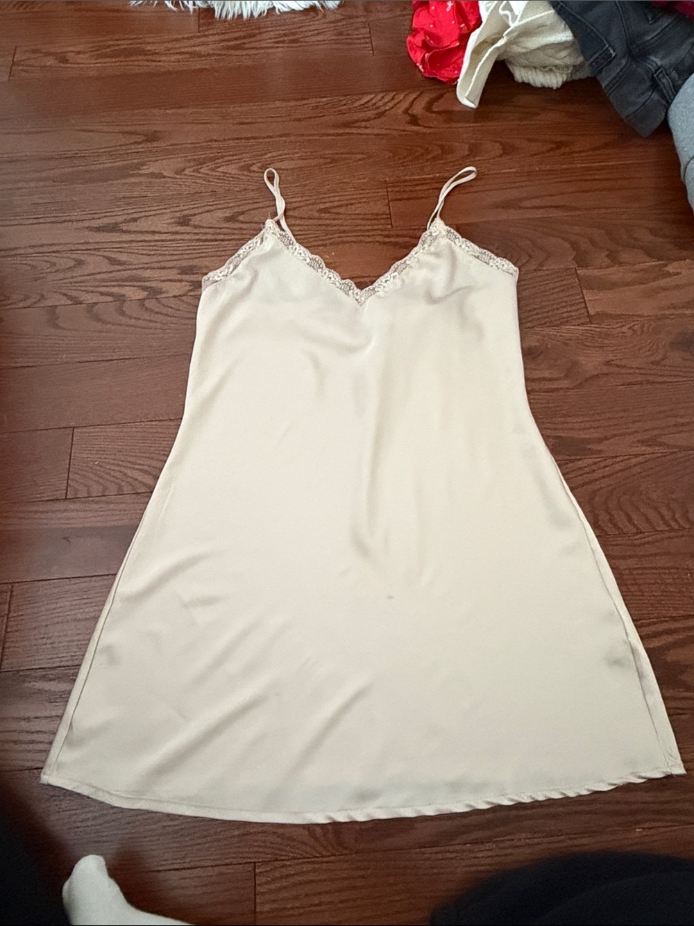 Dynamite Cream Lace-Trim Slip Dress